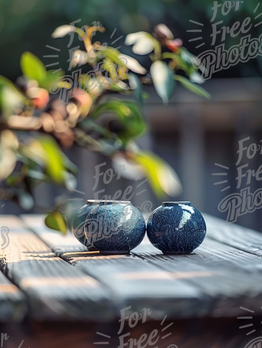 Elegant Ceramic Vases on Rustic Wooden Table with Natural Greenery