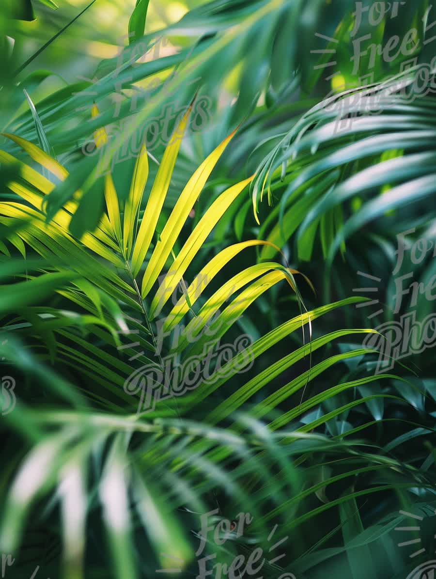 Lush Green Tropical Foliage with Sunlit Highlights