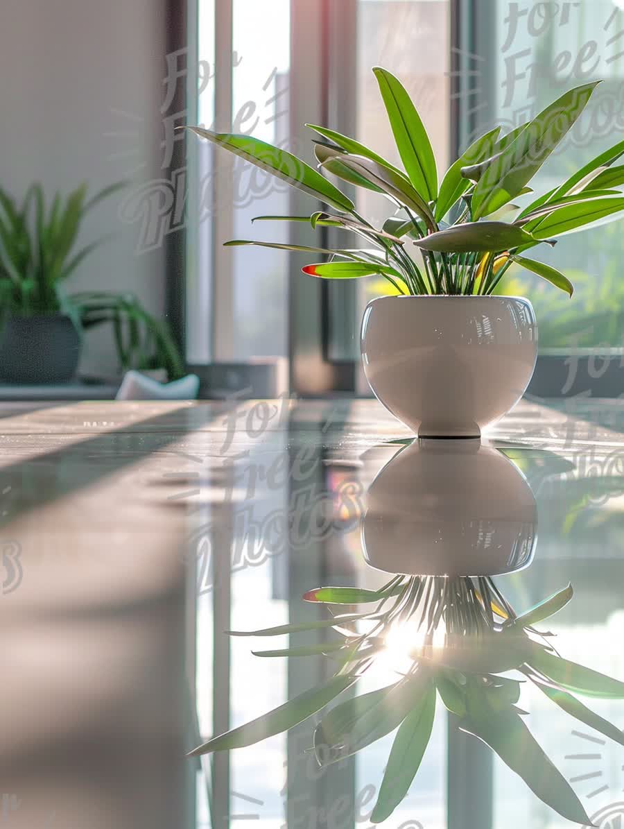 Modern Indoor Plant with Reflection in Bright Office Space