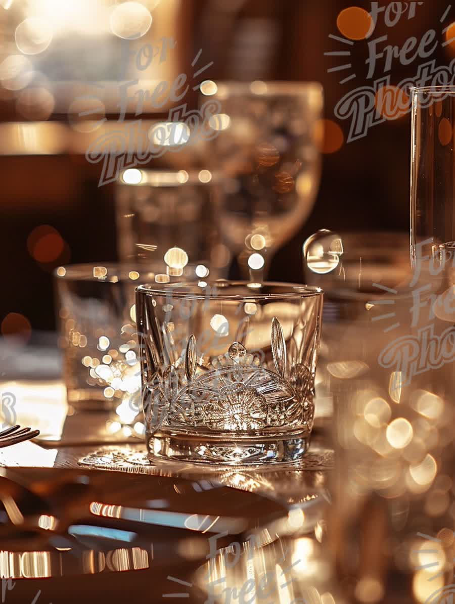 Elegant Table Setting with Crystal Glassware and Soft Bokeh Background