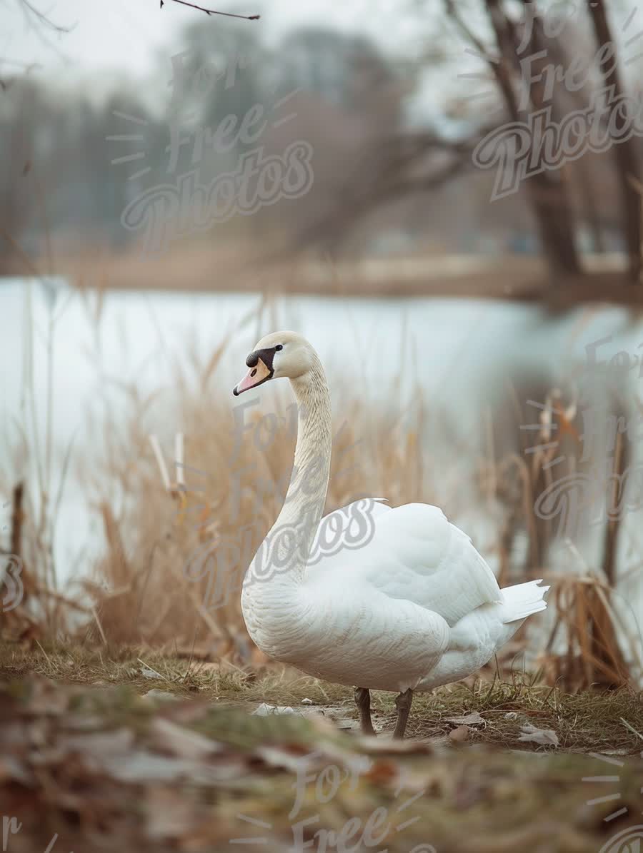 Elegant White Swan by Tranquil Lake: Nature's Serenity and Wildlife Beauty