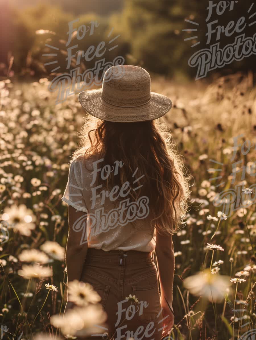 Serene Summer Moments: Woman in Sunlit Flower Field