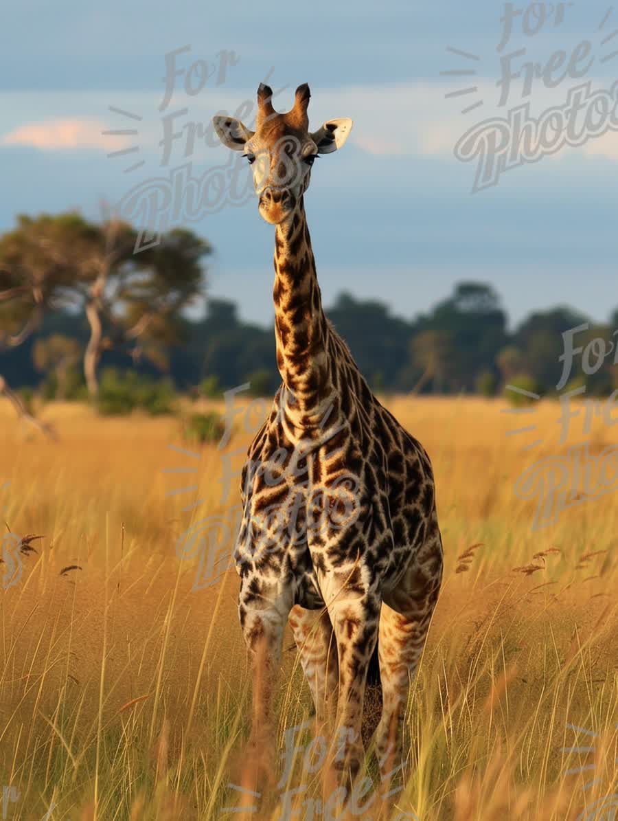 Majestic Giraffe in Golden Savanna Landscape