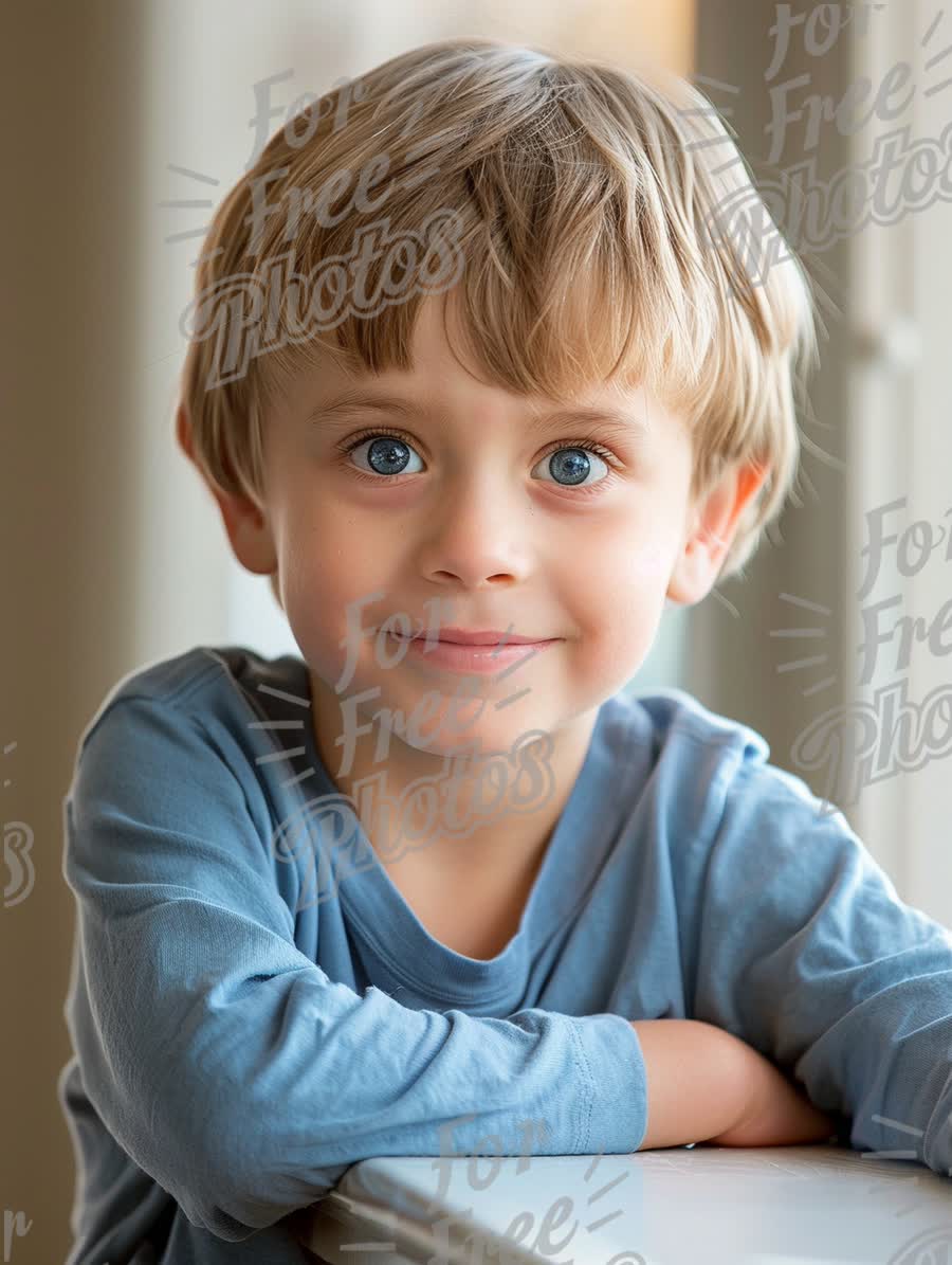 Cheerful Young Boy with Bright Blue Eyes Smiling at Camera