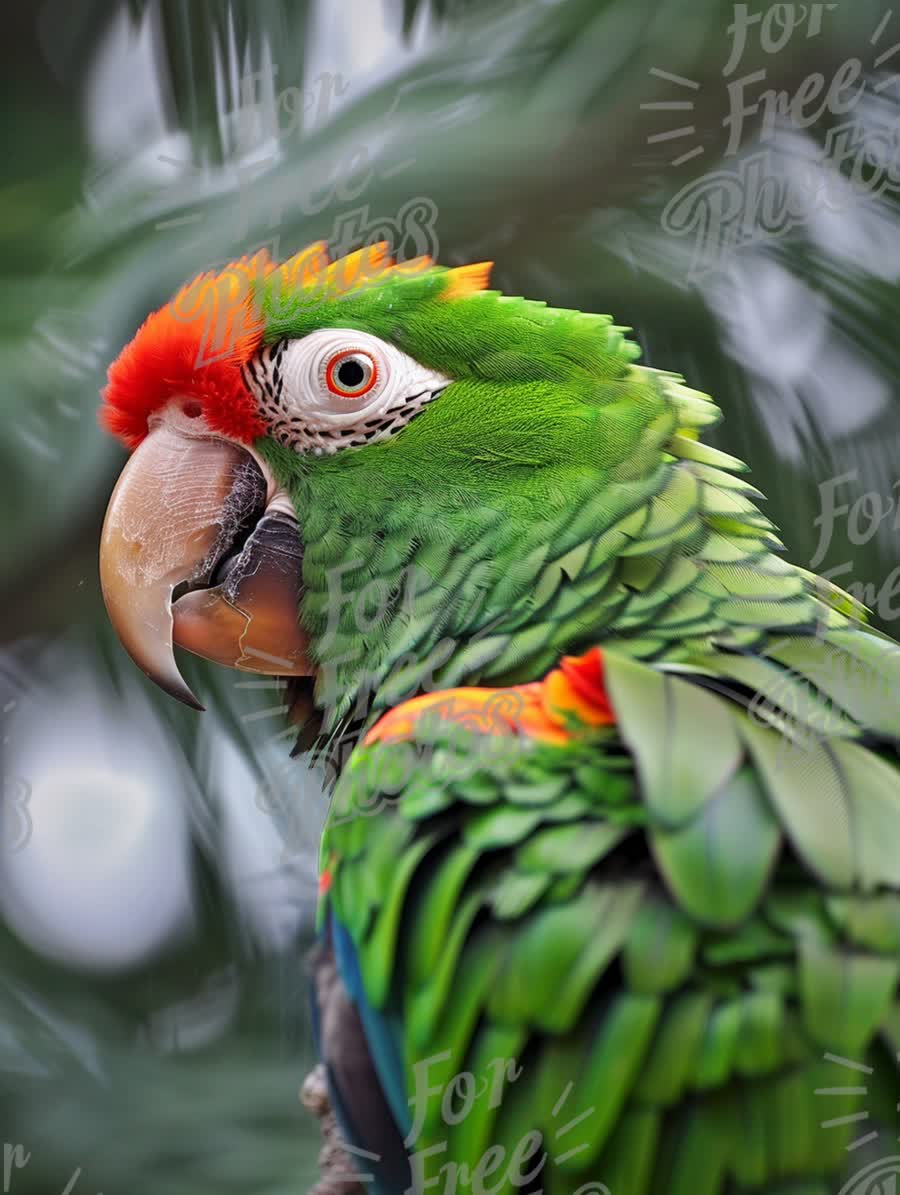 Vibrant Green Macaw with Colorful Feathers in Natural Habitat