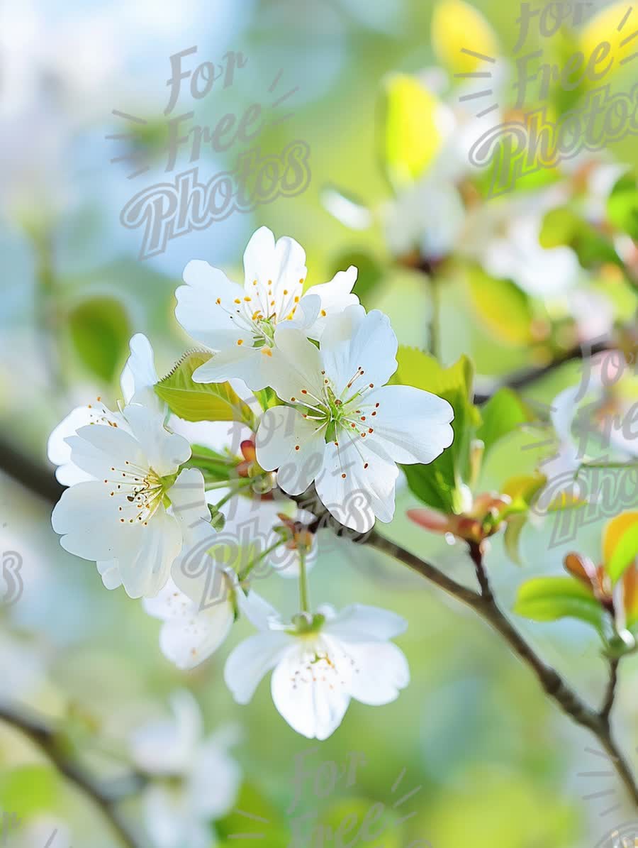 Delicate White Cherry Blossom Flowers in Springtime Bloom