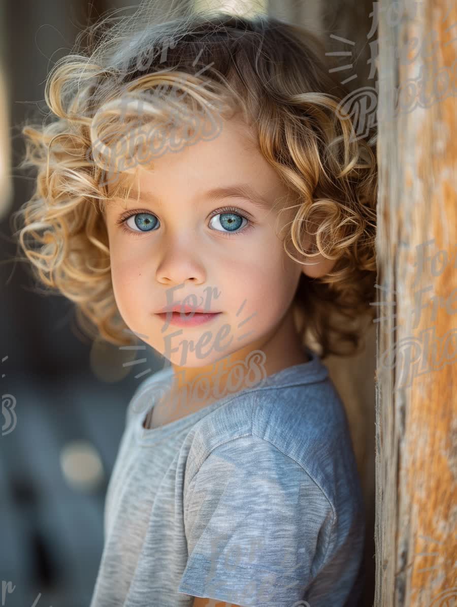 Charming Child Portrait with Curly Hair and Bright Blue Eyes