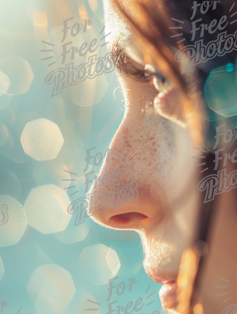 Dreamy Portrait with Bokeh Effect: Captivating Close-Up of a Thoughtful Woman