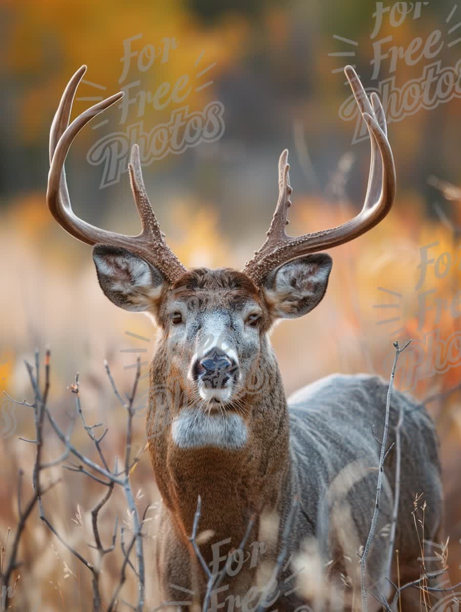 Majestic Buck in Autumn Landscape: Wildlife Photography of a Stag Among Fall Foliage