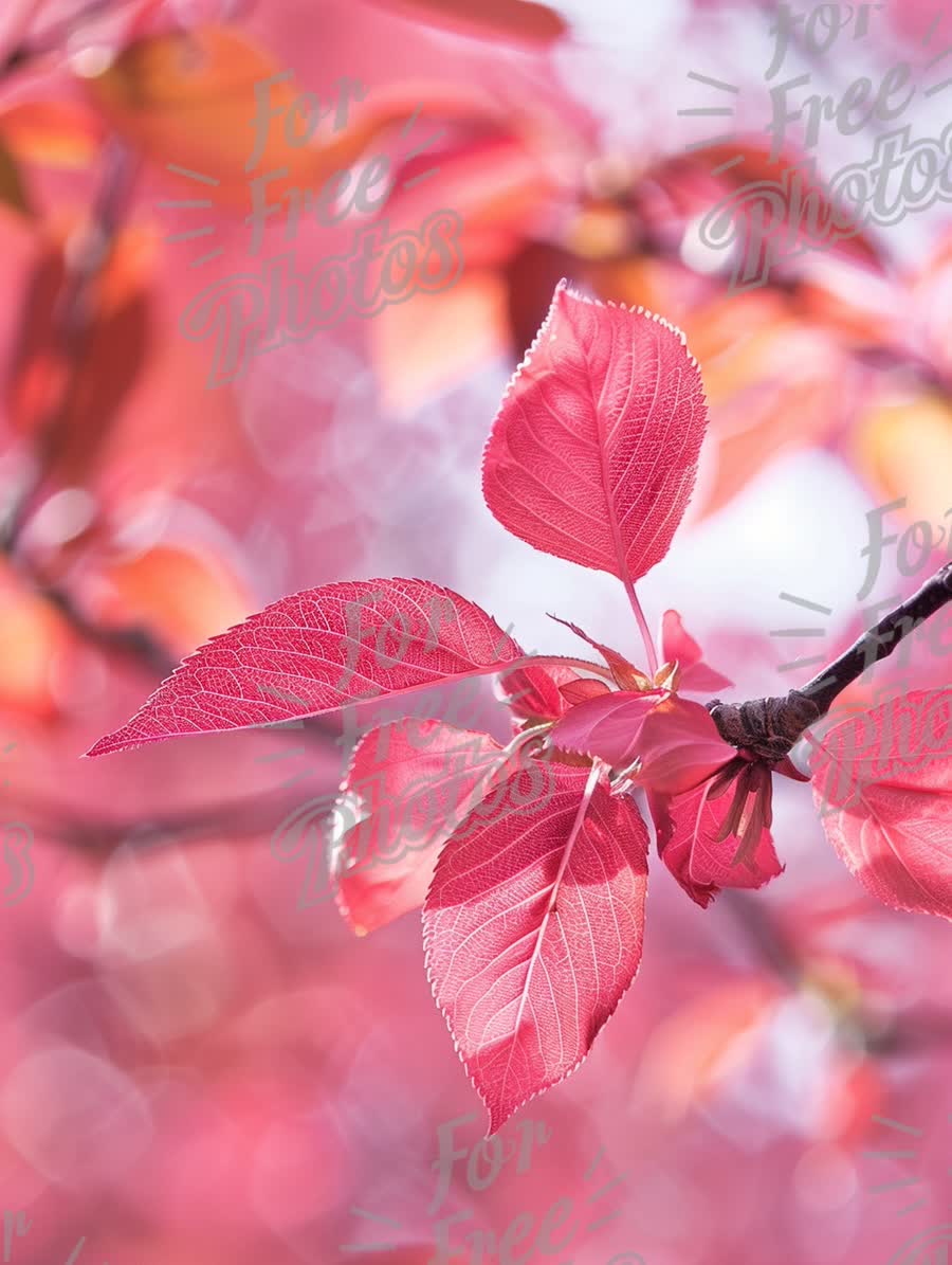 Vibrant Pink Spring Leaves with Soft Bokeh Background