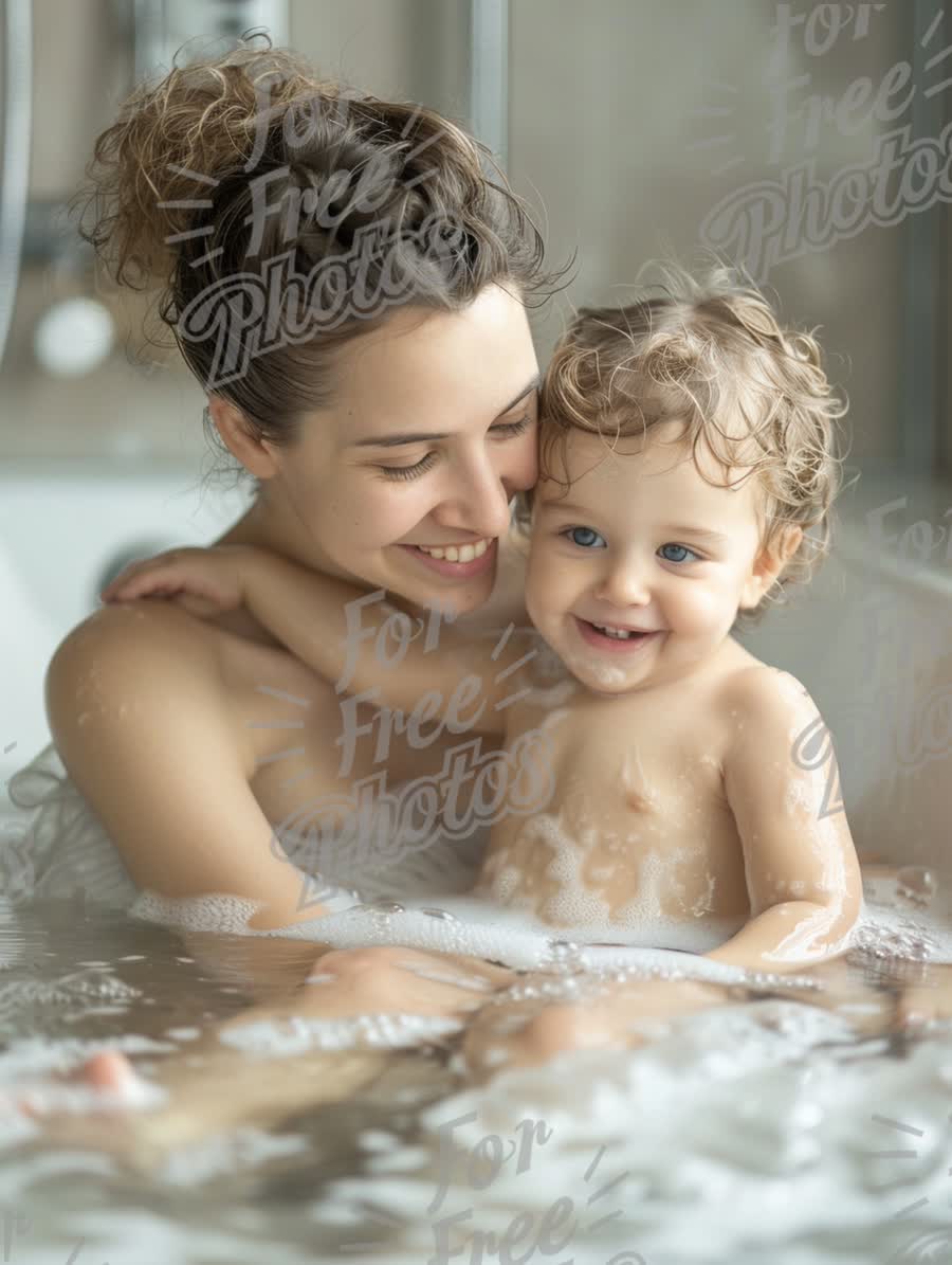 Joyful Mother and Child Bonding in a Relaxing Bubble Bath