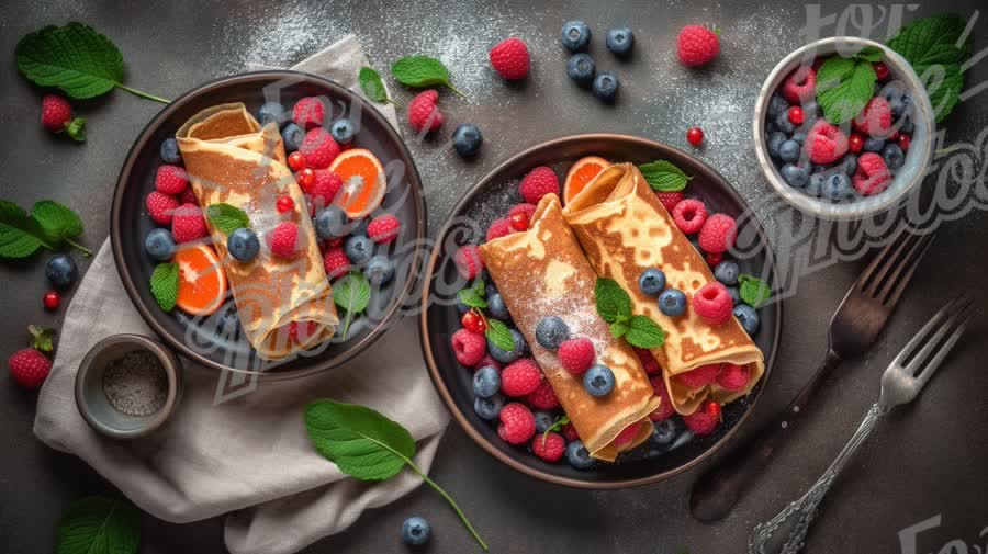 Delicious Crepes with Fresh Berries and Mint: A Colorful Breakfast Delight