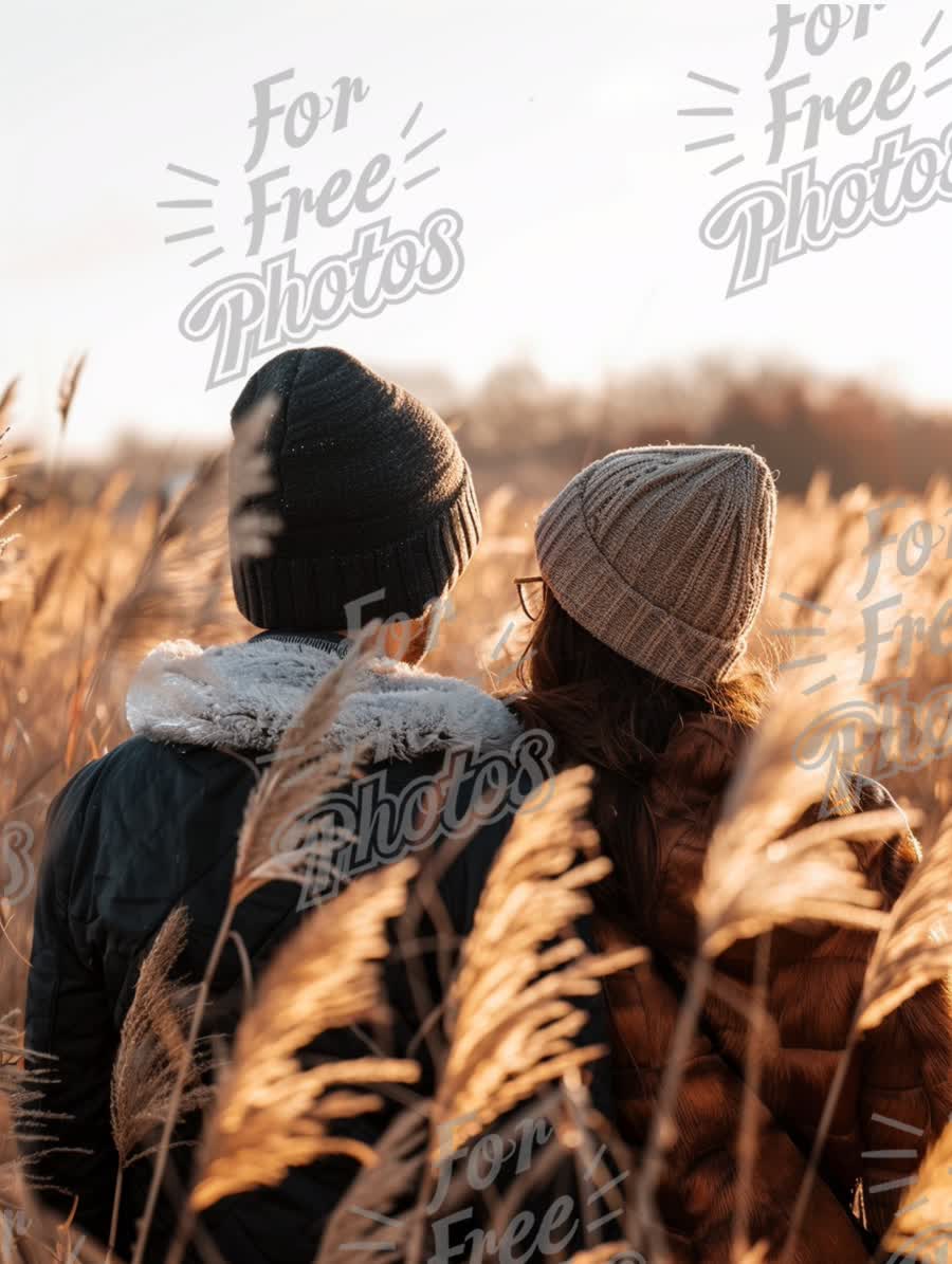 Cozy Couple Embracing Nature in Golden Field at Sunset