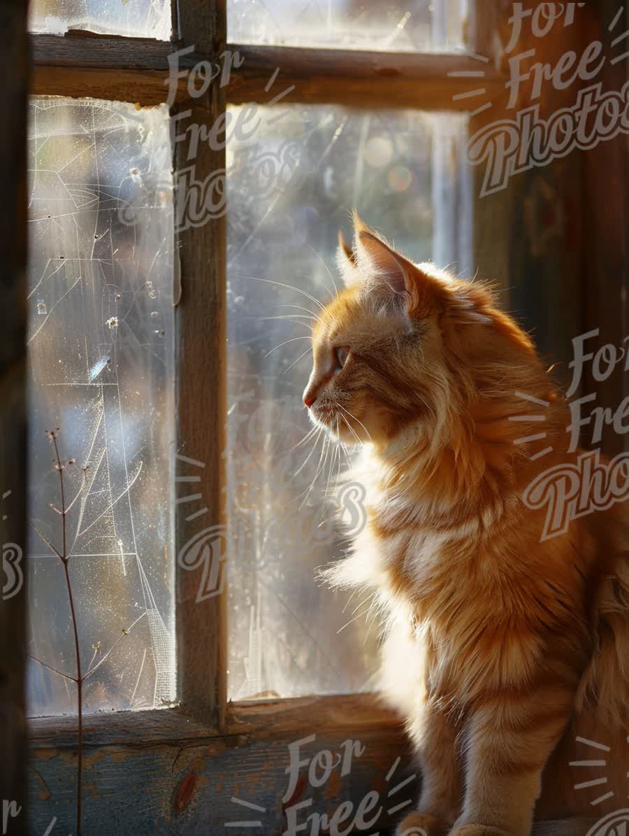 Serene Ginger Cat Gazing Out of a Sunlit Window