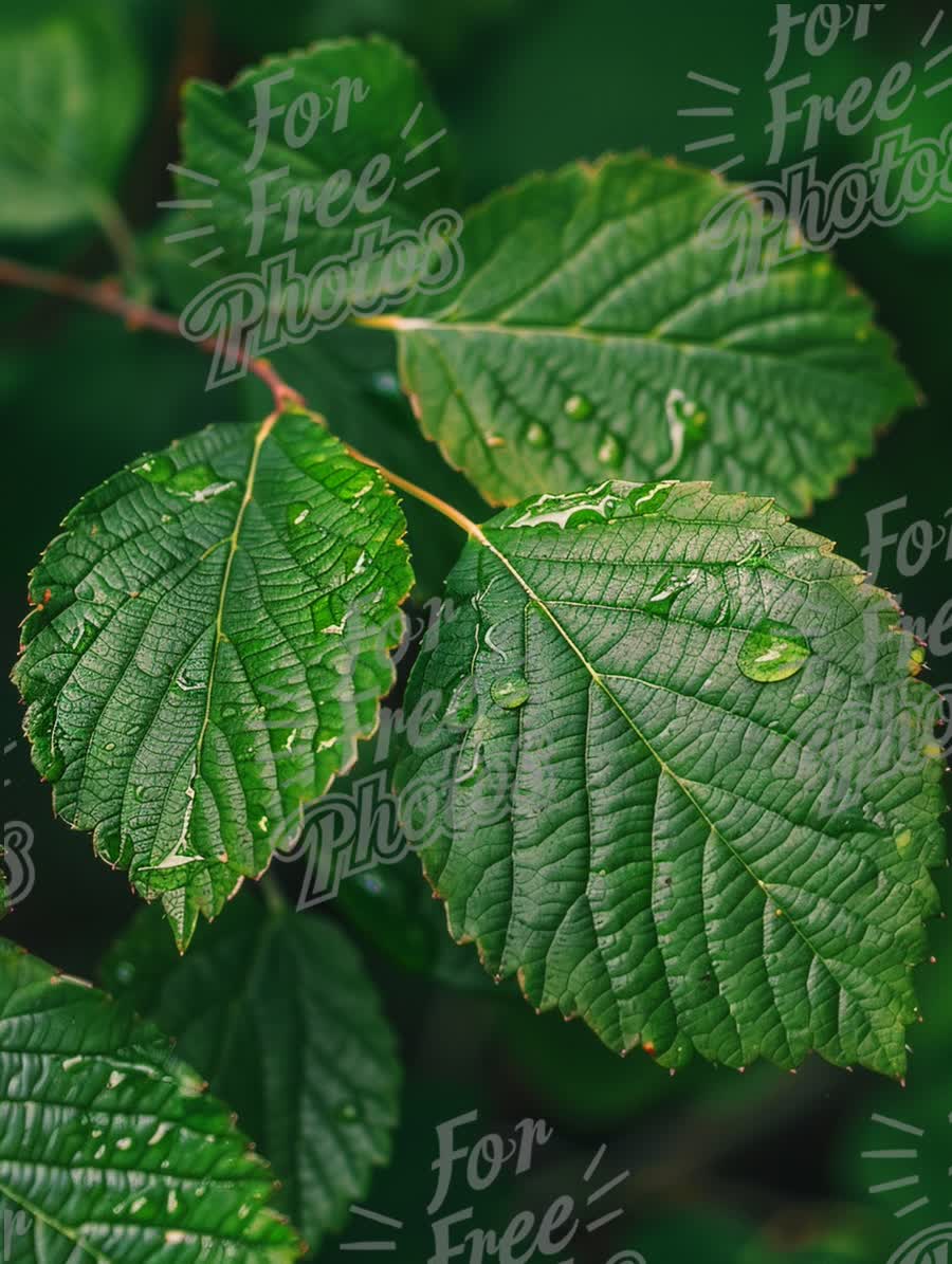 Fresh Green Leaves with Water Droplets - Nature Close-Up