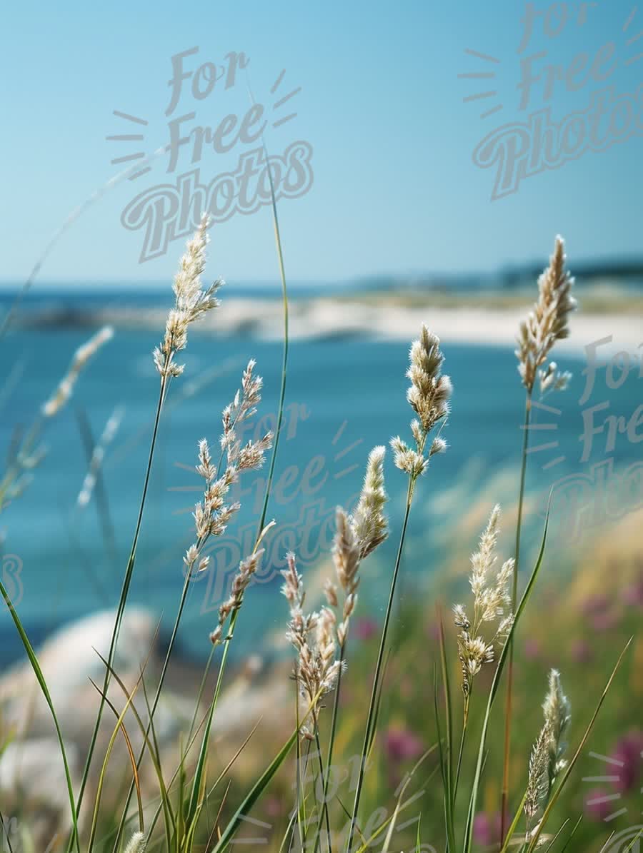 Serene Coastal Landscape with Wild Grasses and Tranquil Ocean View