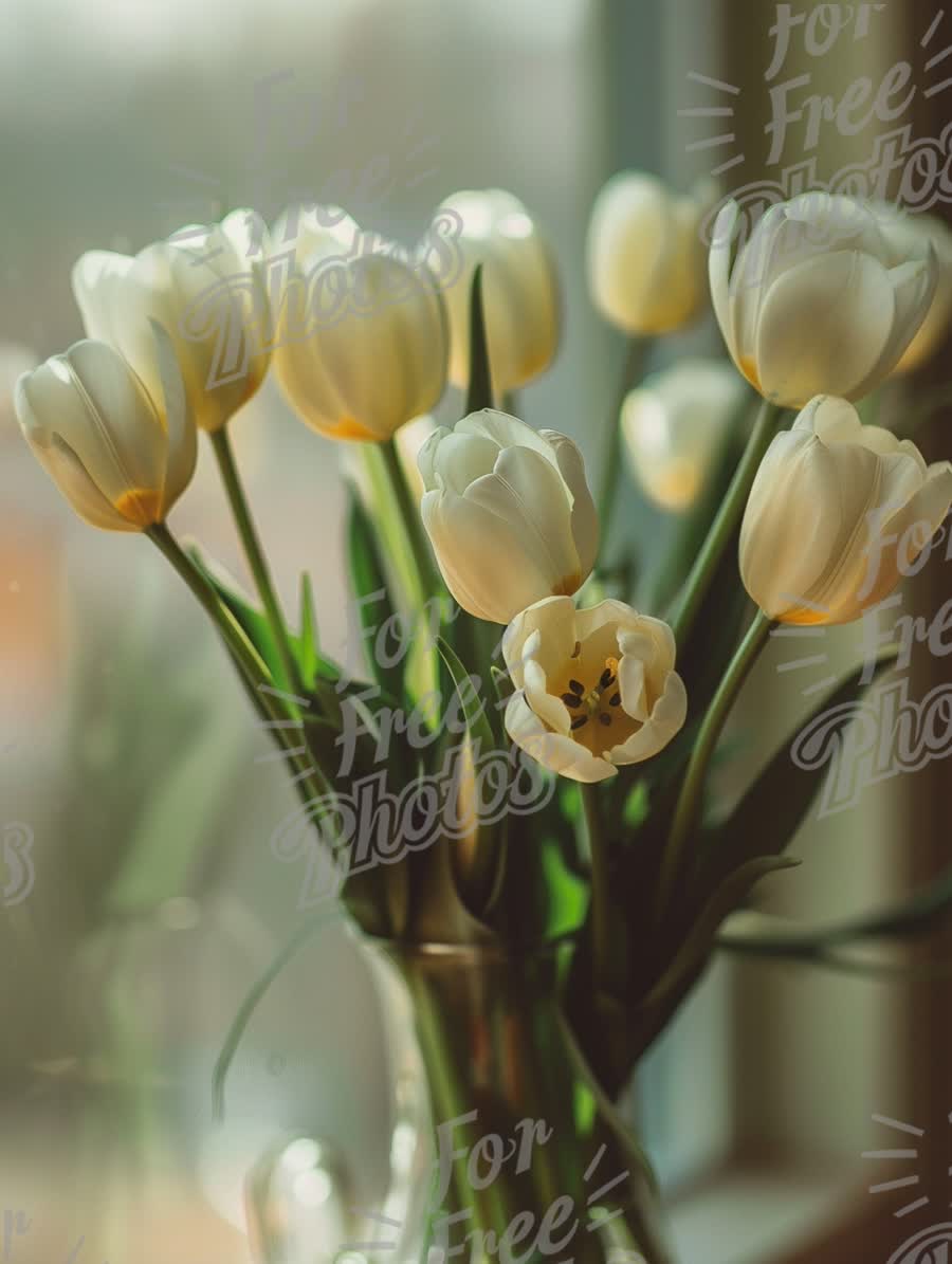 Elegant White Tulips in a Glass Vase - Fresh Floral Arrangement for Home Decor