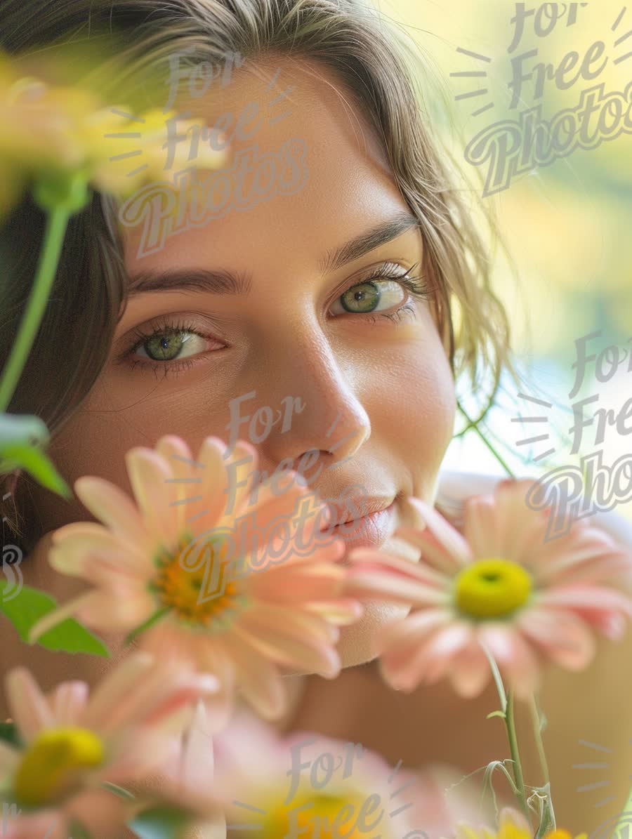 Serene Beauty Among Blossoms: Portrait of a Woman with Flowers