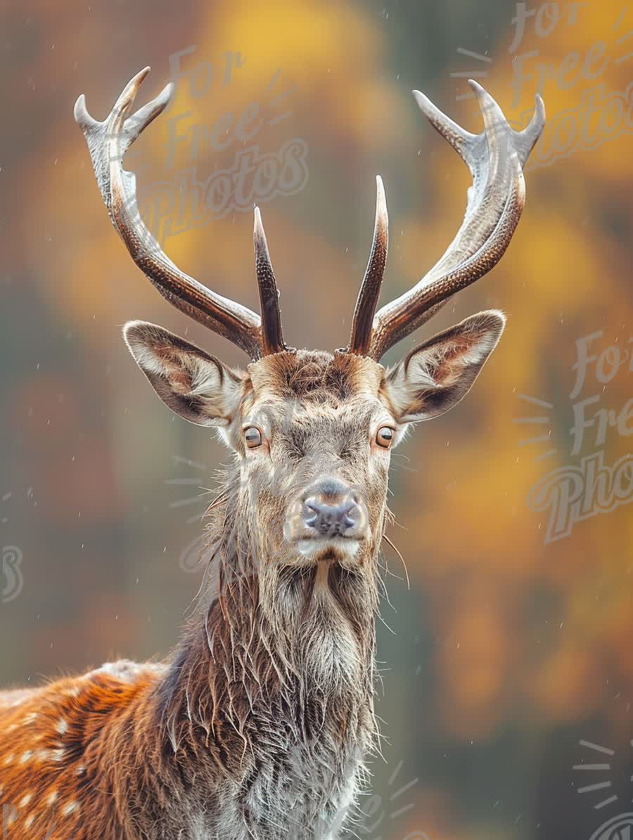 Majestic Stag Portrait in Autumn Landscape with Rain Drops