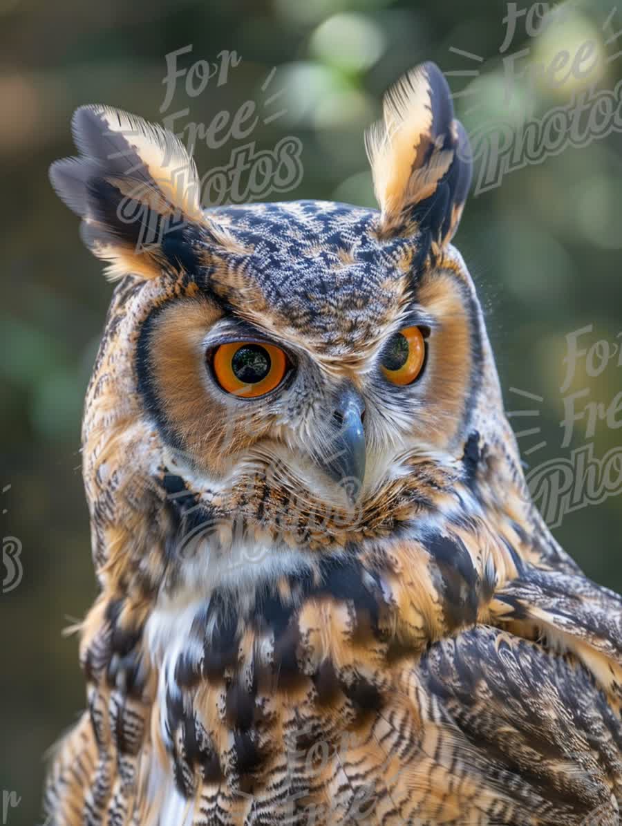 Majestic Owl Portrait with Striking Orange Eyes in Natural Habitat