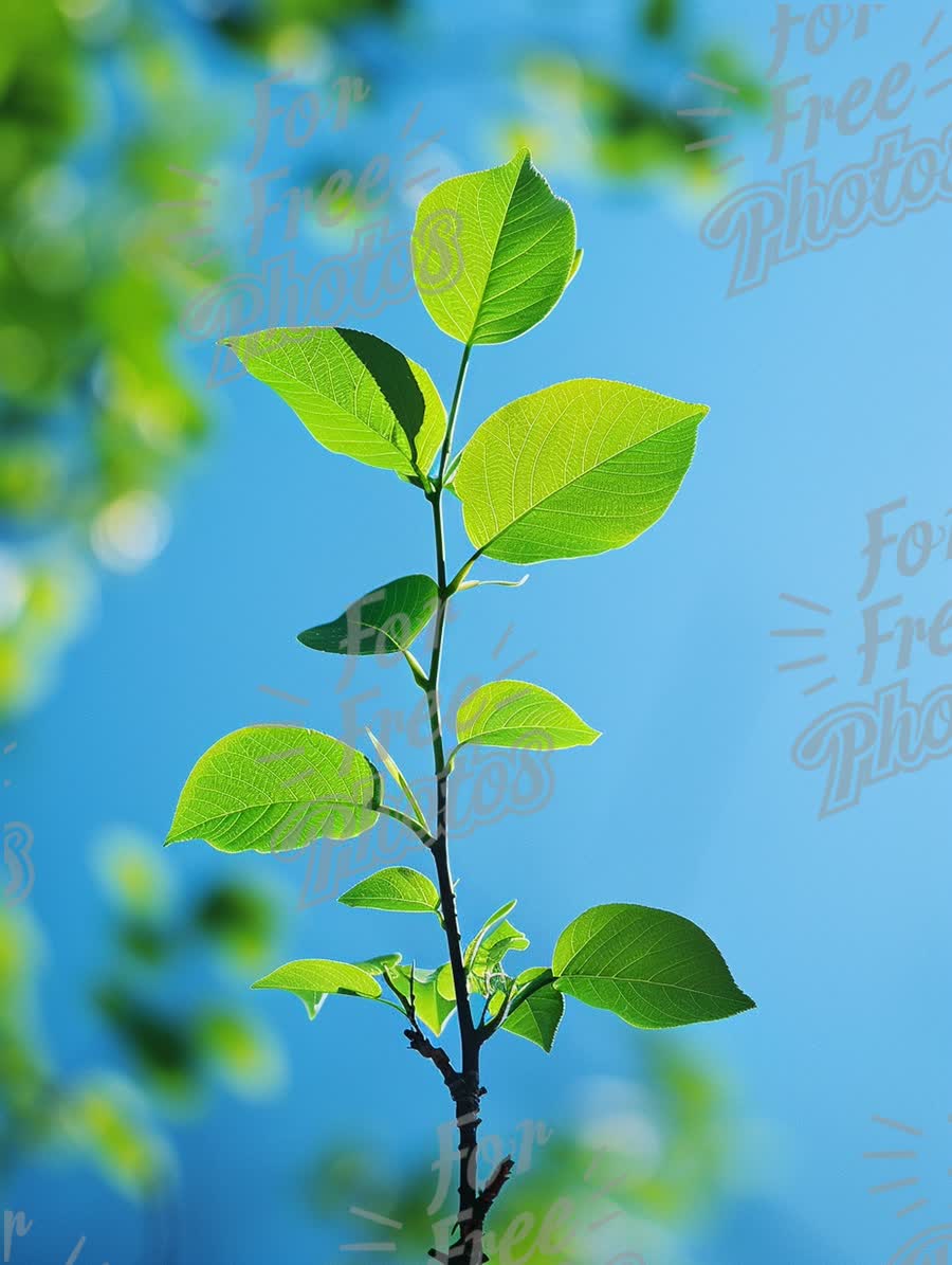 Vibrant Green Leaves Against a Clear Blue Sky - Nature Background