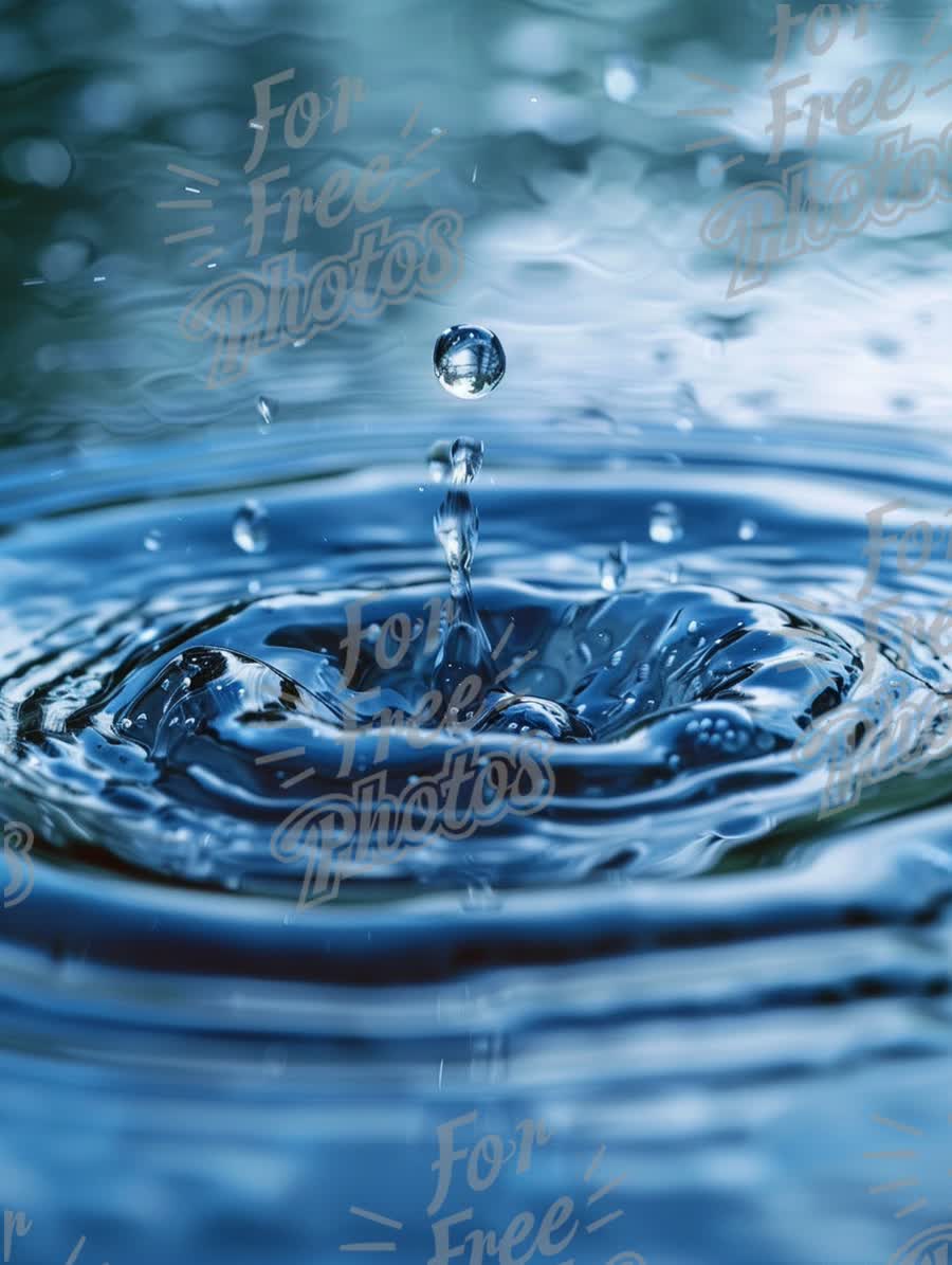 Close-Up of Water Droplet Creating Ripples in Calm Blue Water