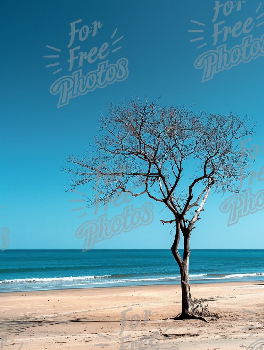 Solitary Tree on Serene Beach: Tranquil Coastal Landscape