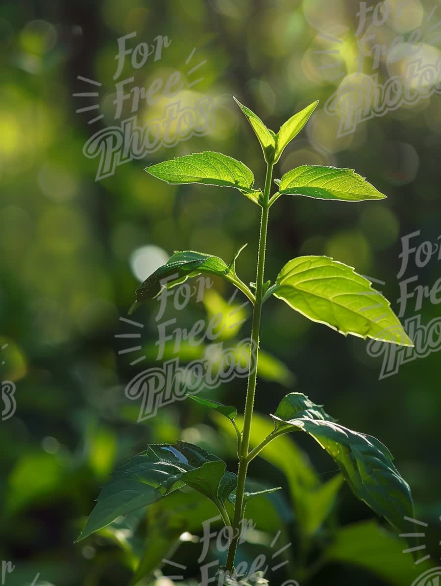 Vibrant Green Plant with Sunlit Leaves in Nature