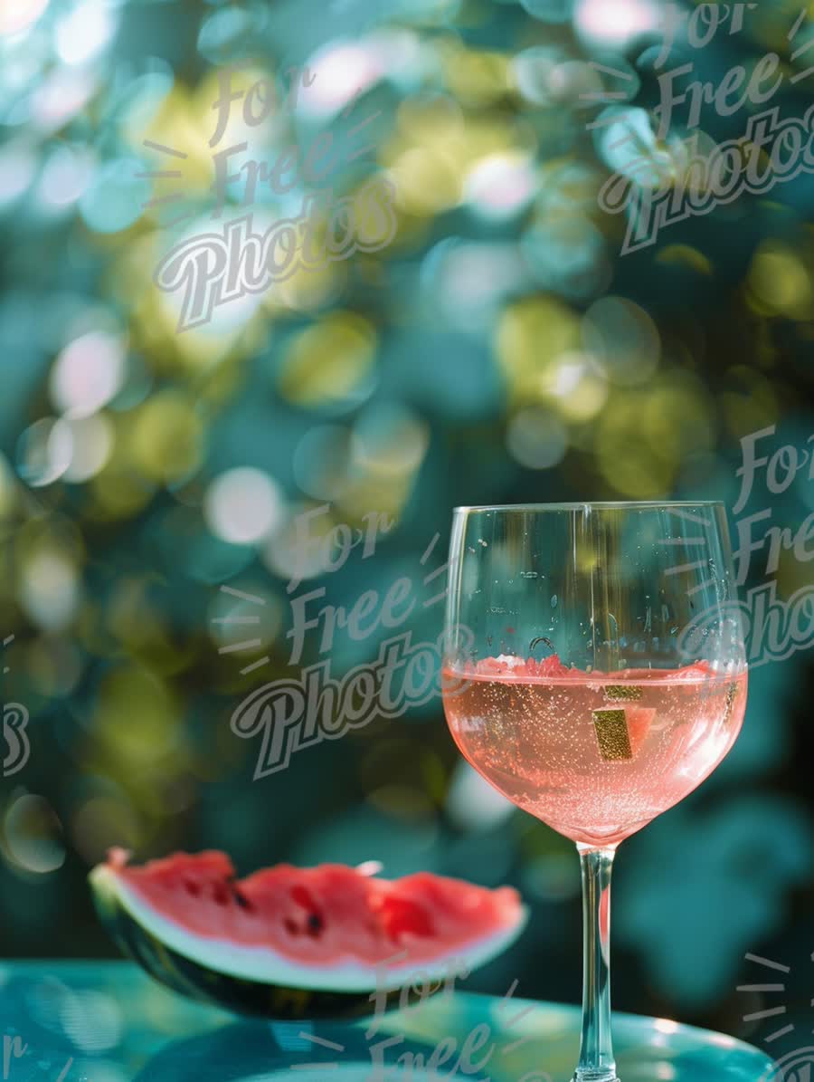 Refreshing Summer Cocktail with Watermelon Slice in a Vibrant Garden Setting