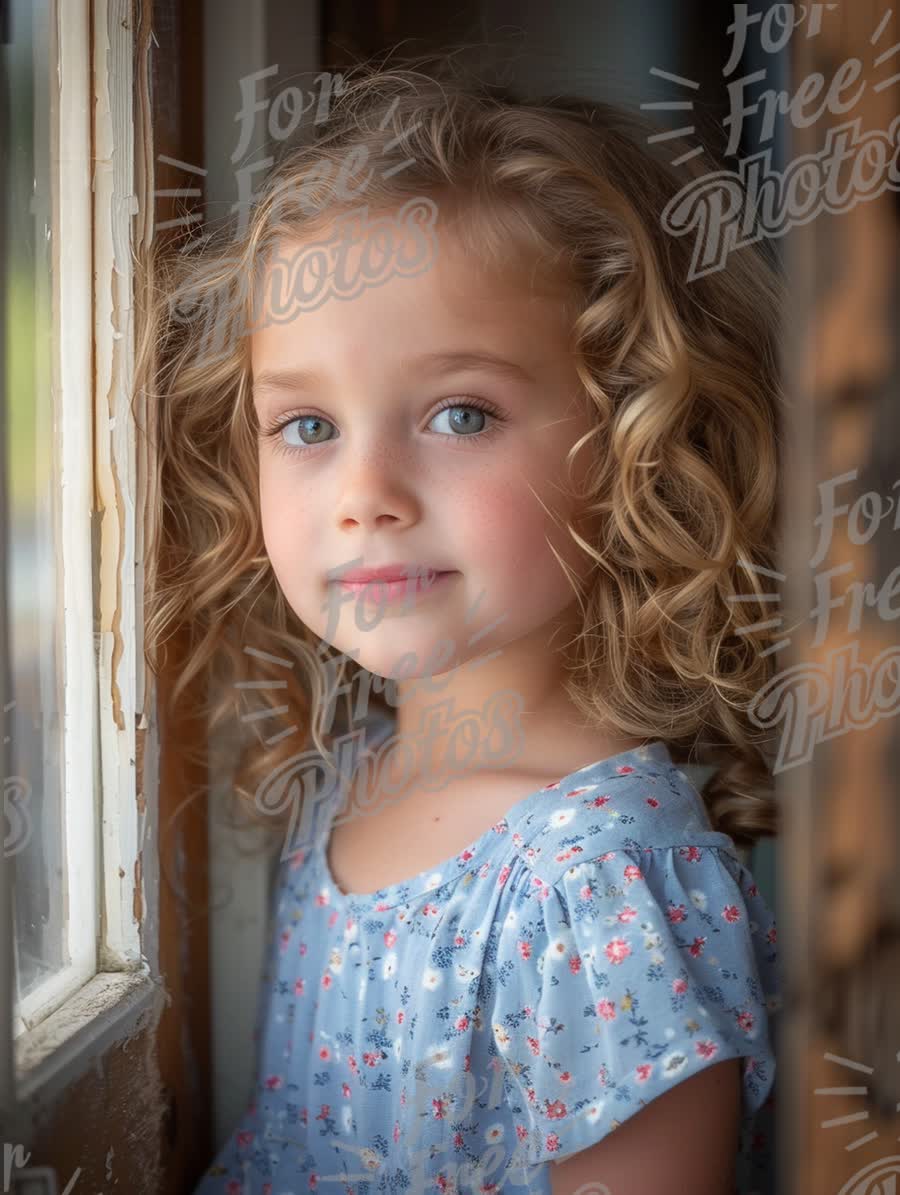 Charming Portrait of a Young Girl with Curly Hair by a Window