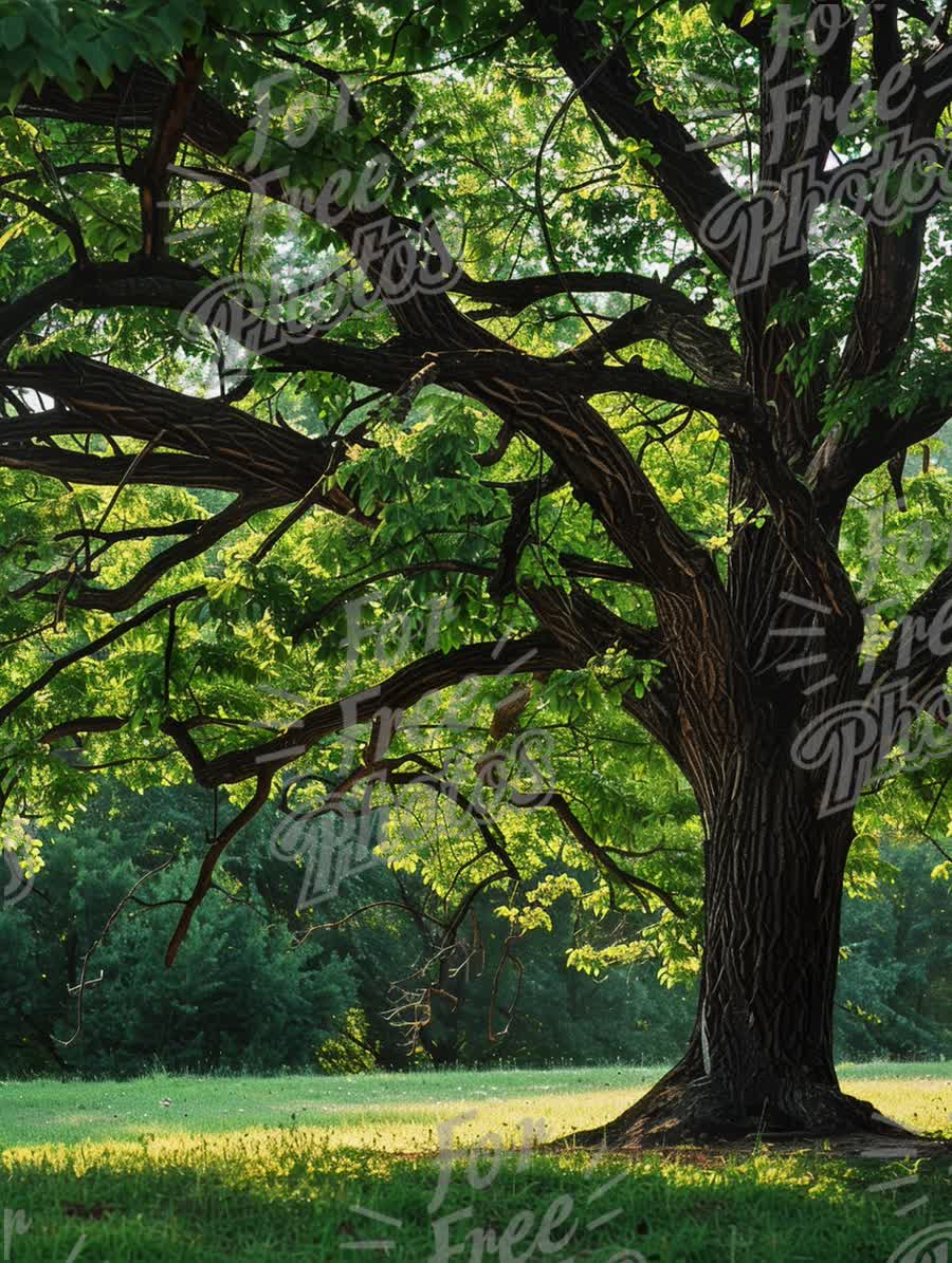 Majestic Tree with Lush Green Foliage in Sunlit Park