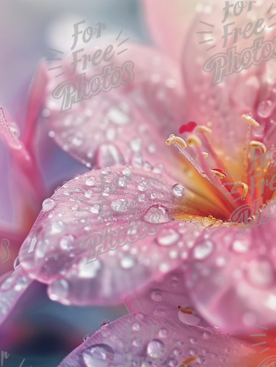 Delicate Pink Flower with Dew Drops: Nature's Beauty and Freshness