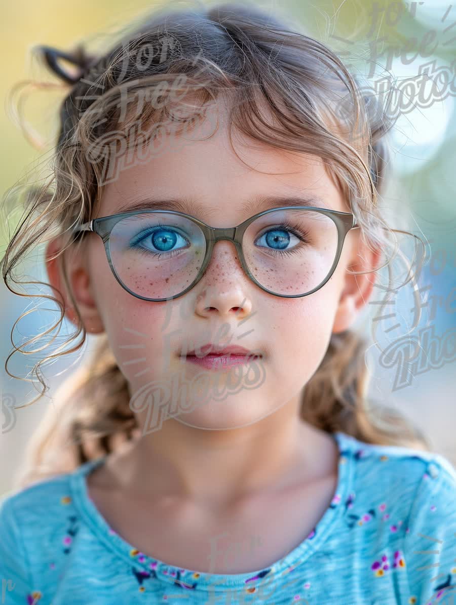 Charming Young Girl with Glasses and Freckles, Capturing Innocence and Curiosity