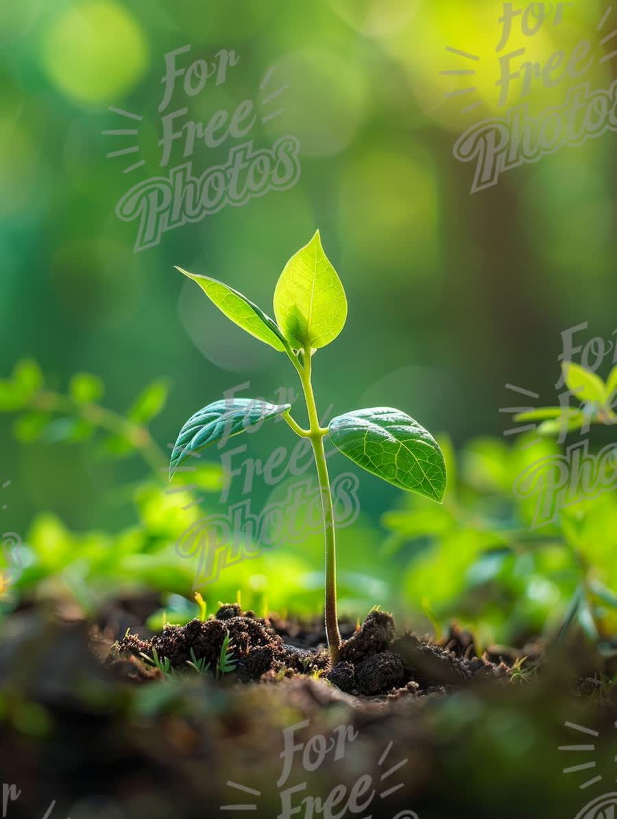 Fresh Green Seedling Growing in Rich Soil with Soft Bokeh Background