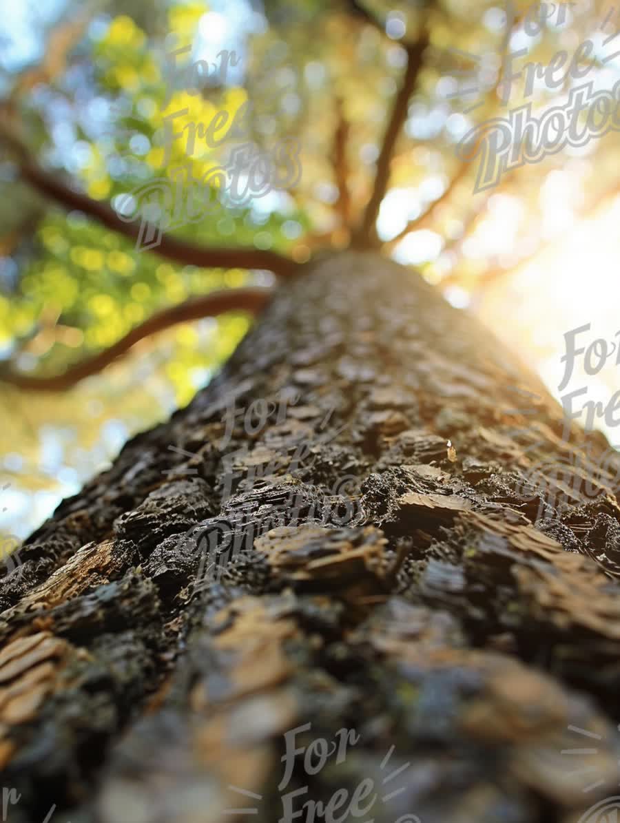 Majestic Tree Trunk with Sunlight Filtering Through Leaves - Nature's Beauty and Serenity