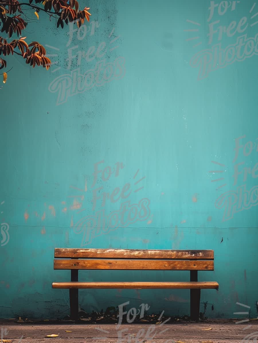 Serene Urban Bench Against Vibrant Turquoise Wall