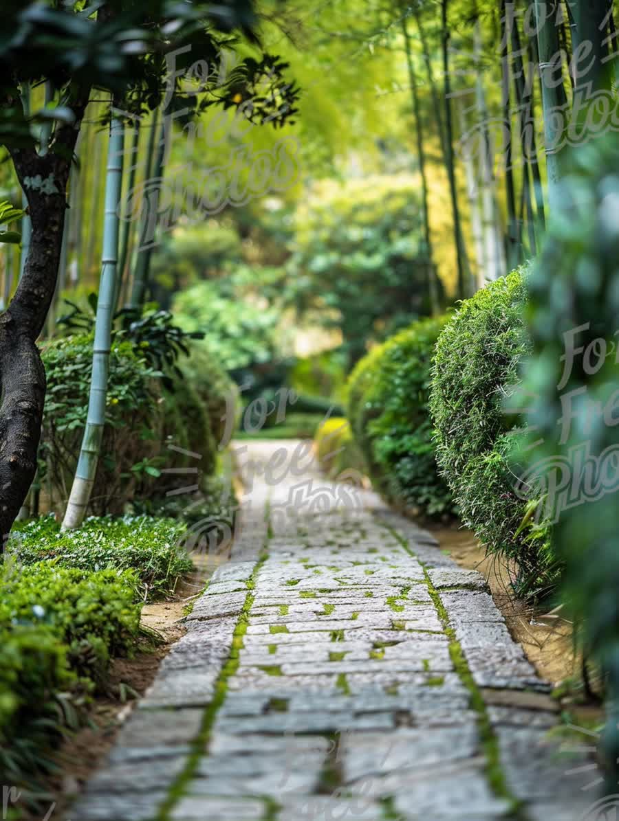 Tranquil Bamboo Pathway in Lush Garden Oasis