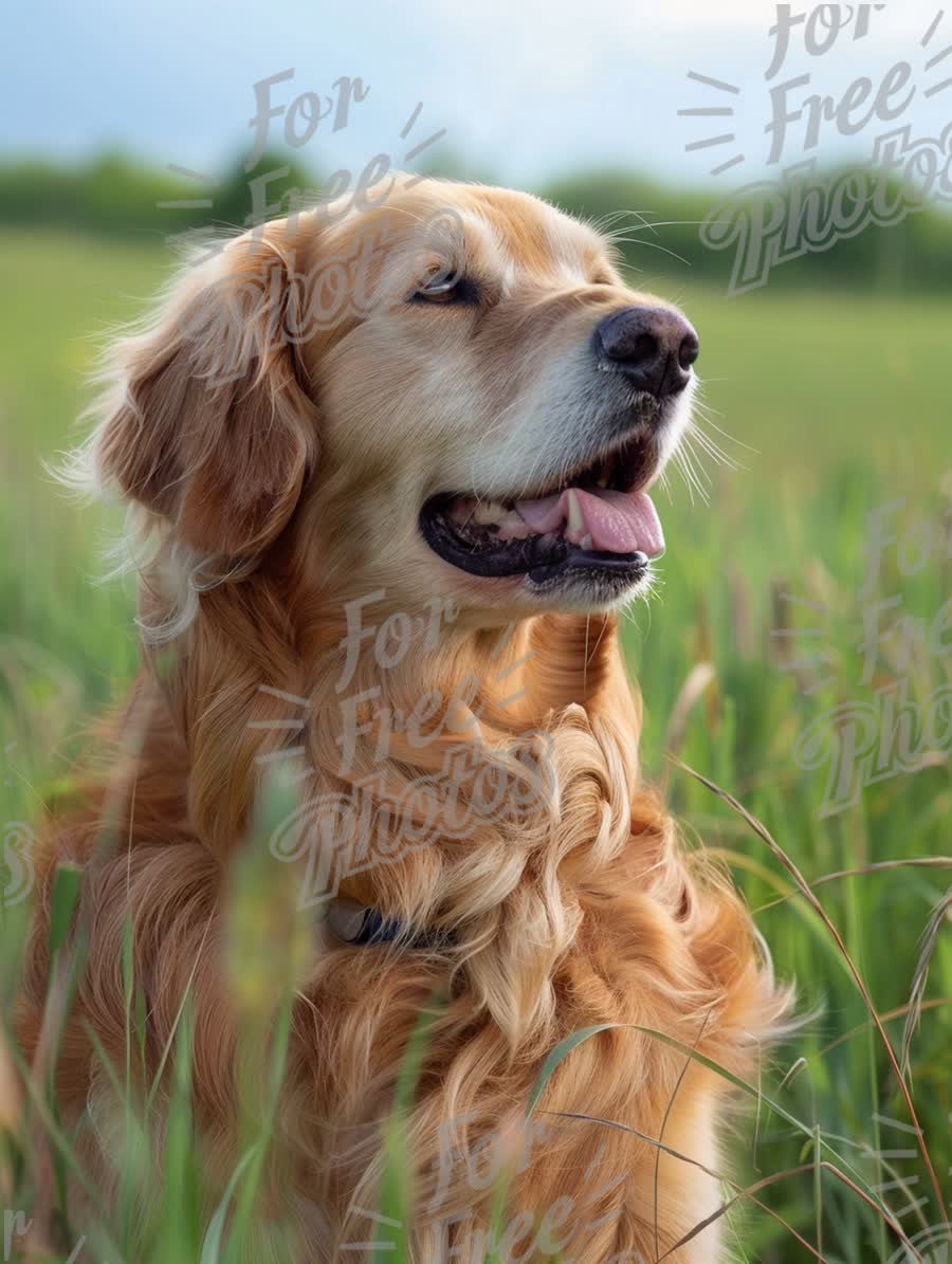 Golden Retriever in Lush Green Field: Joyful Companion in Nature