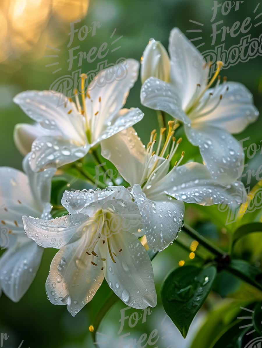 Fresh White Lilies with Dew Drops in Soft Morning Light