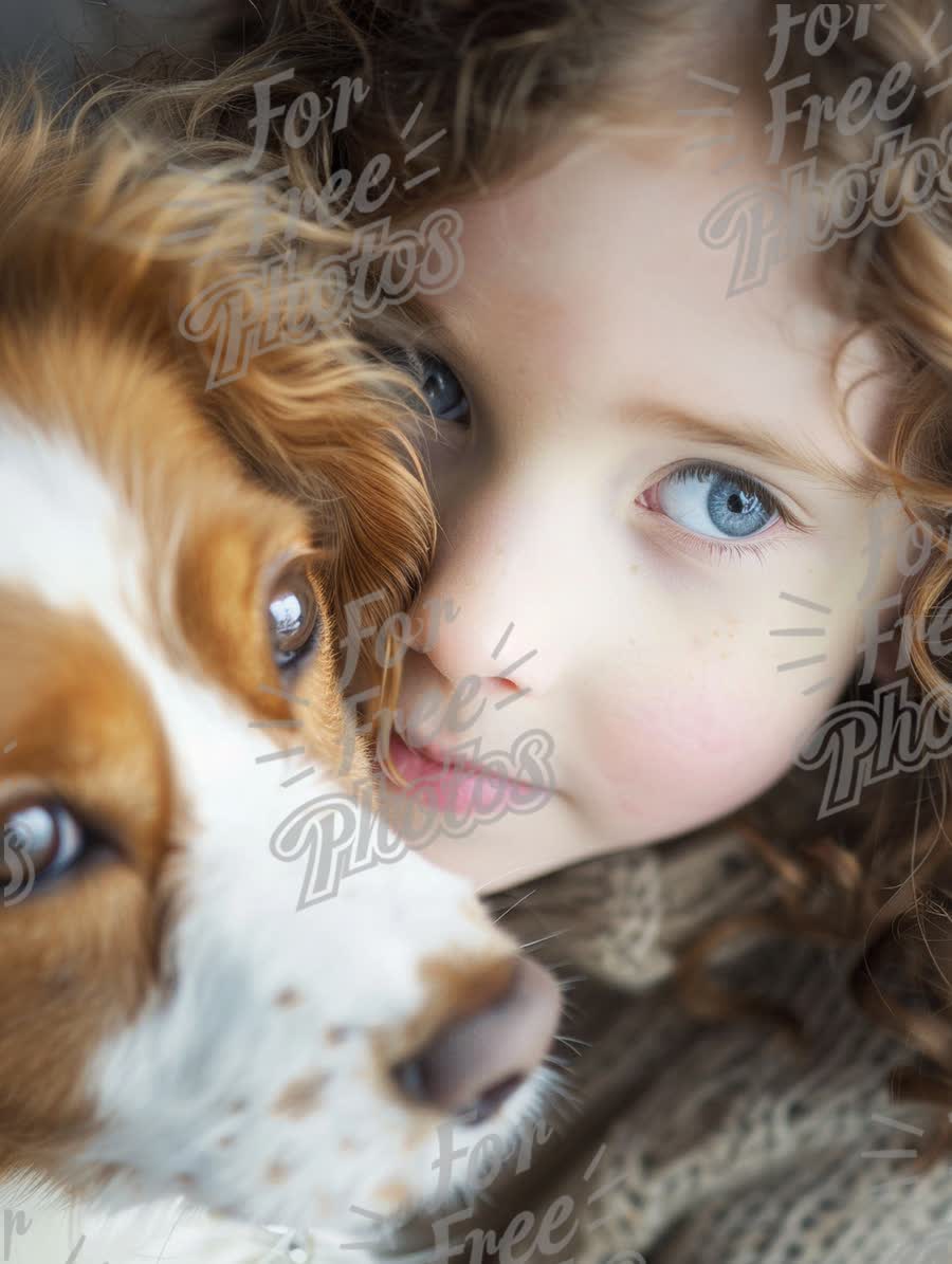 Heartwarming Bond: Child and Dog Close-Up Portrait