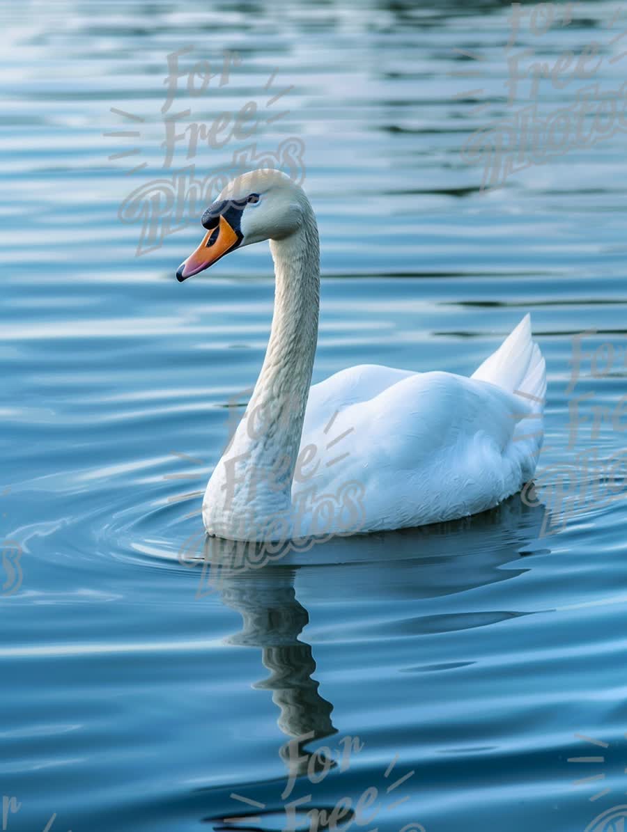 Graceful White Swan Gliding on Tranquil Water with Reflection