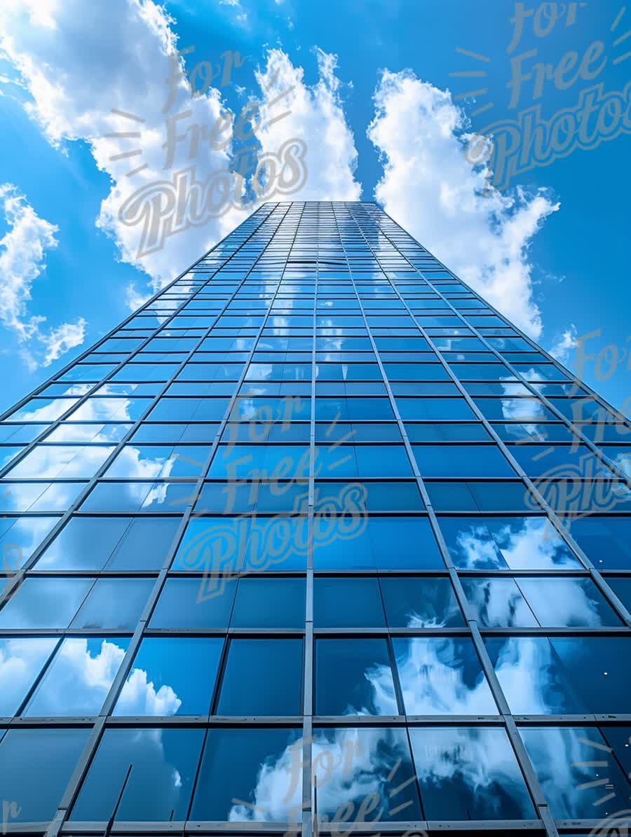 Modern Skyscraper Reflection Under Blue Sky with Clouds