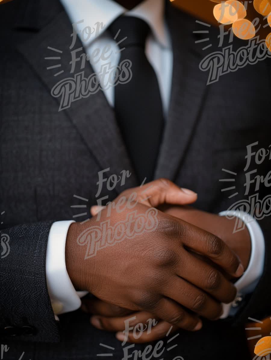 Elegant Business Attire: Professional Hands in a Suit with Bokeh Background