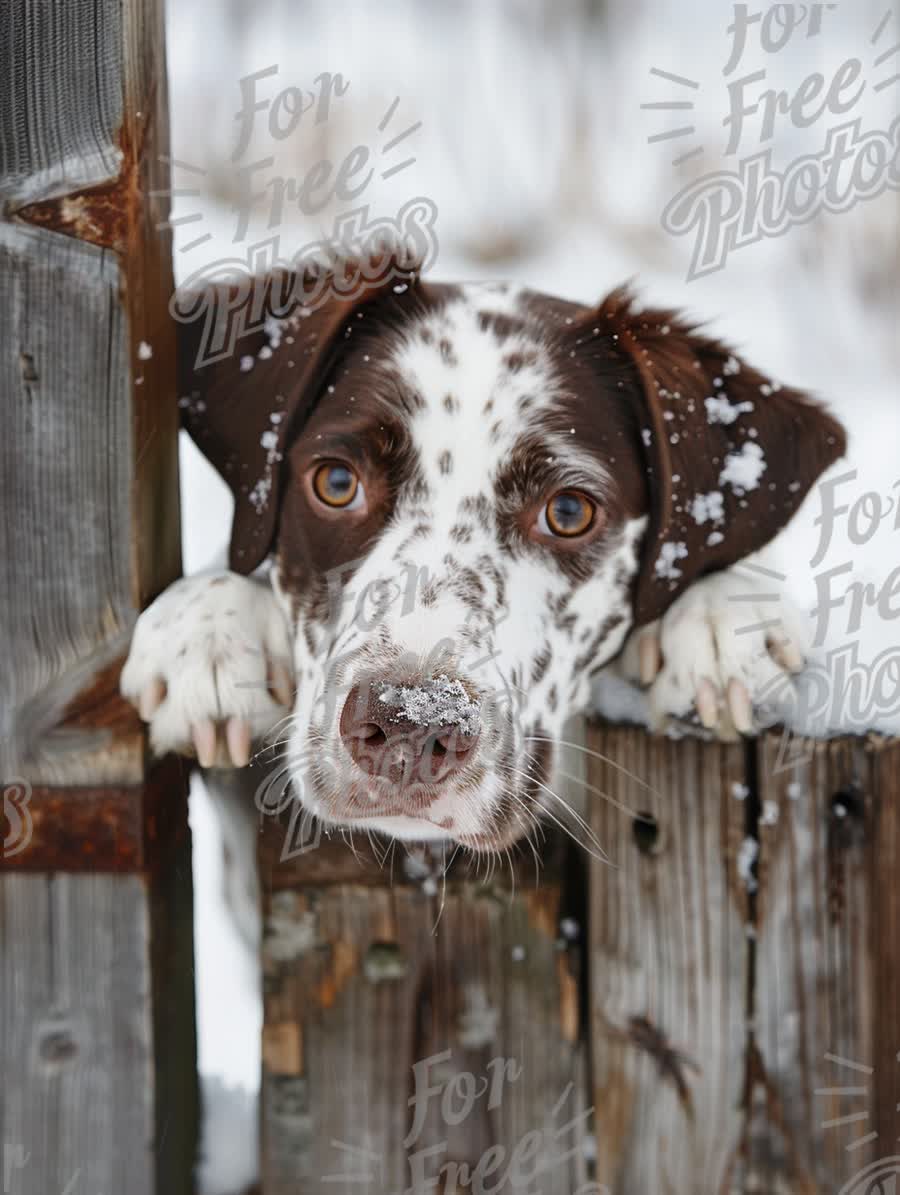 Playful Puppy in Winter Wonderland: Snowy Dog Portrait