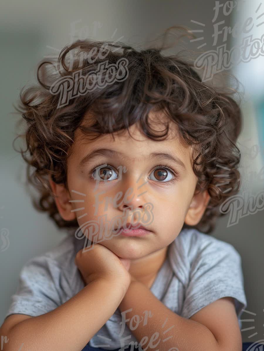 Thoughtful Child Portrait with Curly Hair - Innocence and Curiosity