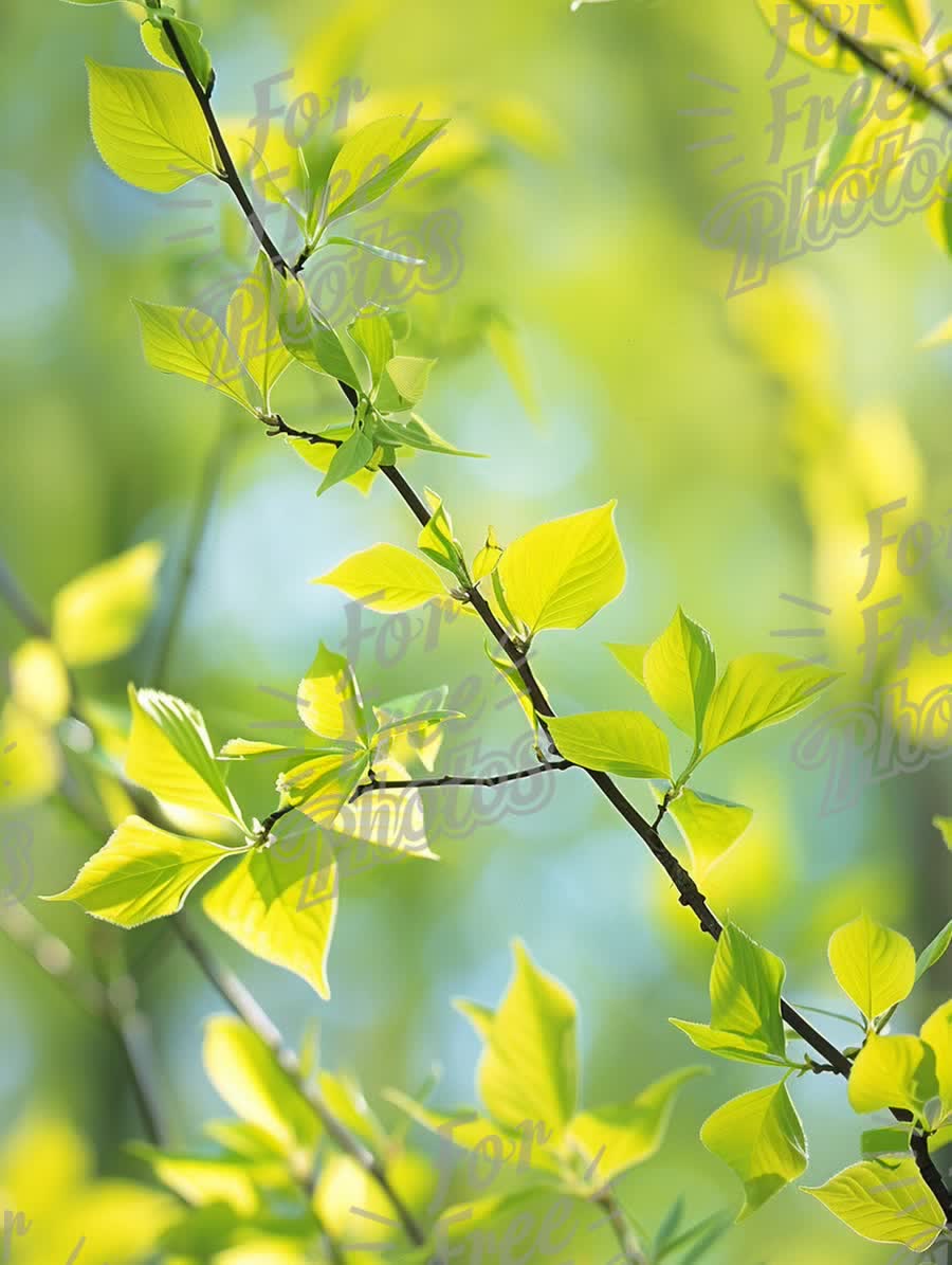 Vibrant Green Leaves in Soft Natural Light - Fresh Spring Foliage Background