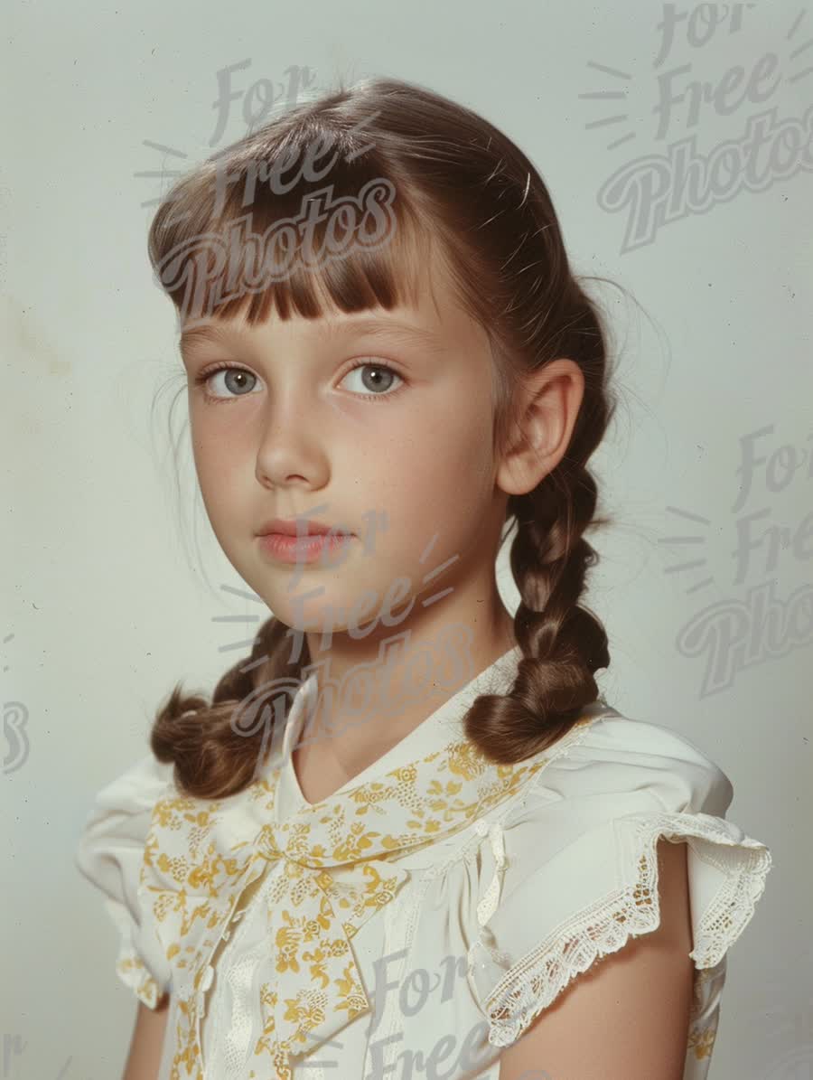 Vintage Portrait of a Young Girl with Braids in Classic Attire