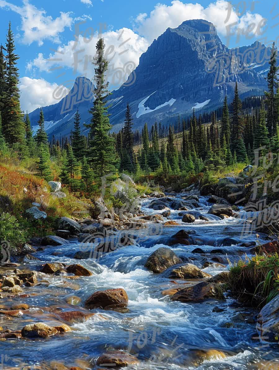 Serene Mountain Landscape with Flowing River and Lush Greenery