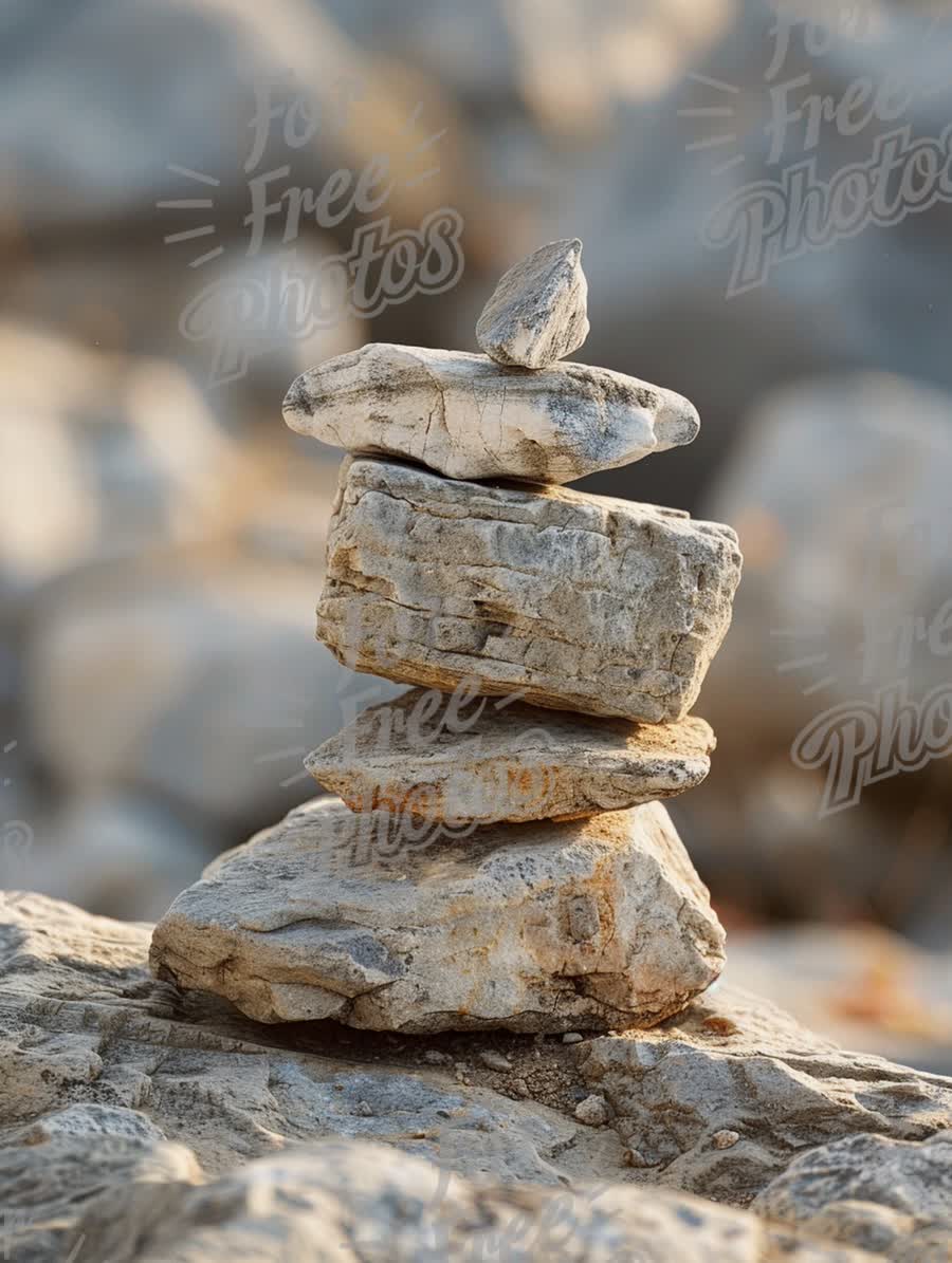 Balanced Stone Stack on Natural Background - Serenity and Mindfulness Concept