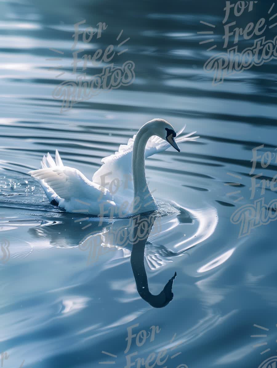 Elegant White Swan Gliding on Serene Water with Reflection